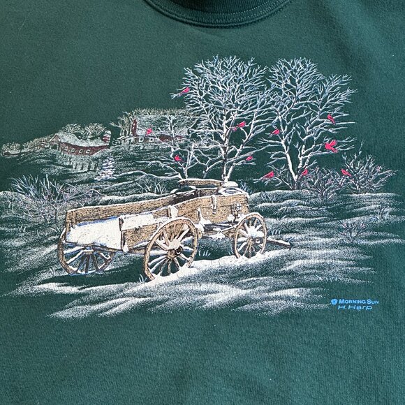 Vintage Morning Sun Sweatshirt Double Collar Winter Snow Farm Cardinals LARGE - Picture 2 of 14